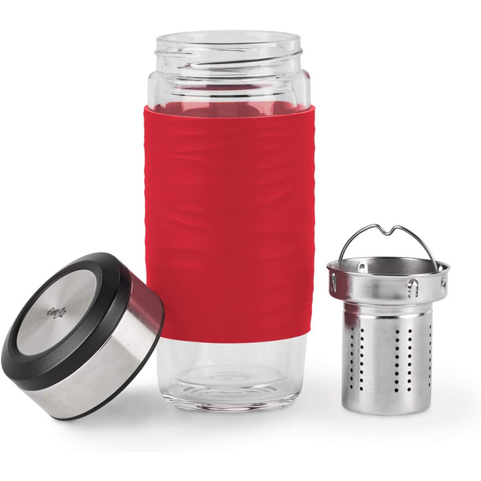 Чайний горнятко Emsa N20805 Teebecher з подвійними стінками, 0.4 л, знімний фільтр, без BPA, герметичне, не протікає, придатне для миття в посудомийній машині, 360° отвір (Червоний)