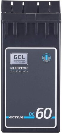 Тонкий акумулятор ECTIVE Gel DC230-12V, 230Ah, стійкий до циклів, не потребує обслуговування, захищений від витоків - акумулятор VRLA глибокого циклу, сонячна батарея, акумулятор для човнів, акумулятор для караванів, кемпер (60 Ач)