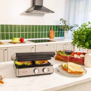 Електричний гриль Cecotec Rock'nGrill Dual 2000 Вт з незалежним регулюванням температури, знімні антипригарні пластини, відкривання на 180º (2400 Вт | Blaze)