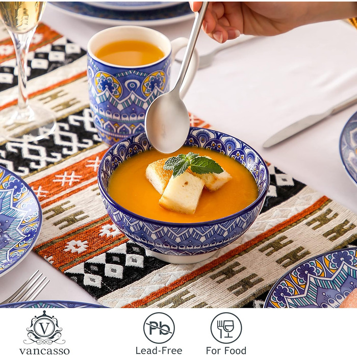 Посуд Vancasso Mandala, 16 предметів, порцеляновий набір для 4 осіб, блакитний, богемський стиль, ручна розпис