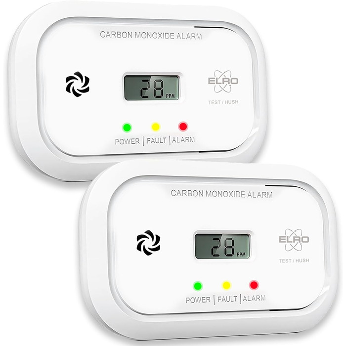 Датчик монооксиду вуглецю ELRO FC5003 (2 шт.) з 10-річним сенсором | LCD дисплей та 3 роки батареї | Надійний захист та CO-аварійний сигнал | Відповідає стандарту EN50291