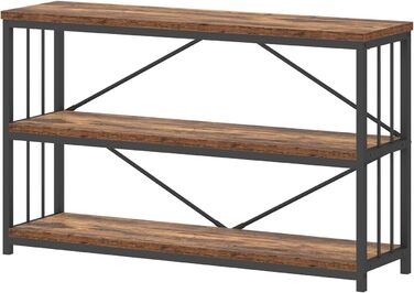 Низька полиця для книг IBF з 3 ярусами, індустріальний стиль, метал та дерево, 120x34x74 см, коричневий