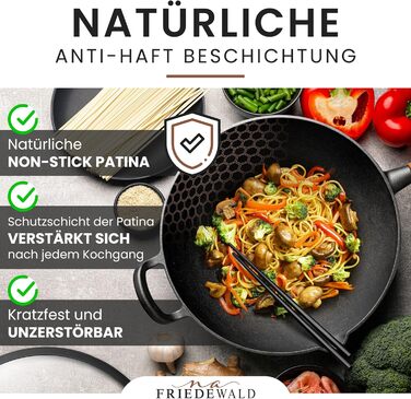 Вок з чавуну Friedewald® з кришкою, 29 см, для 2-4 осіб, сумісний з індукцією, для всіх плит, антипригарне покриття, високий борт, каструля-сковорода