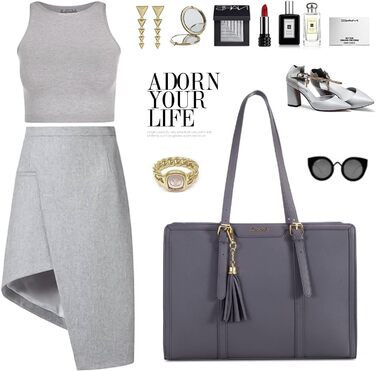 Сумка для ноутбука LOVEVOOK 15.6 дюймів для жінок: велика, на плечі, кросбоді, торба з канвасу, елегантна, для офісу, роботи, подорожей (сіра)