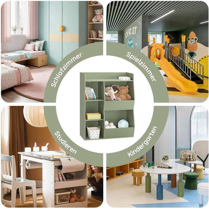 Полиця для книг SoBuy Montessori для дітей, зелена, 80x104x34 см, 5 відділень