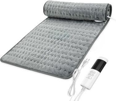 Електричне грілка для тіла 84x43 см з таймером, м'який фланнель для спини, шиї, плечей, сірий