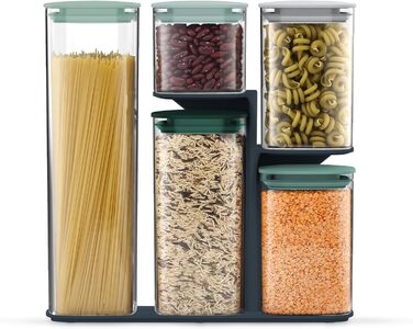Набір Joseph Joseph з 5 контейнерів для зберігання продуктів на кухні, герметичні з функціональним тримачем, сірий