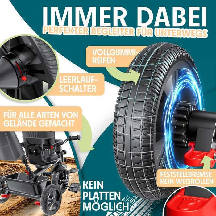 Дитячий триколісний велосипед KIDIZ 6-в-1: з ручкою, кошиком, сонцезахисним дахом, до 25 кг, сірий