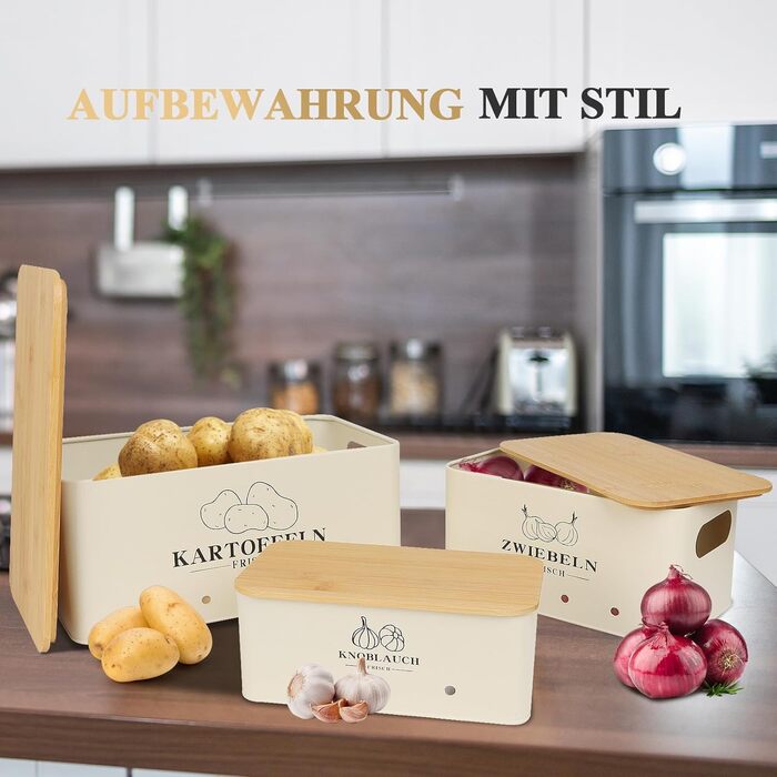 Набір з 3 коробок для зберігання картоплі, цибулі та часнику Vintage Beige Moz-O-PBDE02-BE