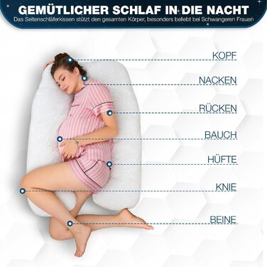 Ортопедична подушка U-подібної форми Schlafweich для сну на боці - подушка для вагітних та годування з бамбука, гіпоалергенна, для підтримки голови, шиї, спини та стегон