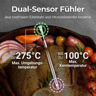 MEATER SE: Бездротовий розумний термометр для м'яса з Bluetooth | Великий радіус дії | Вимірює температуру м'яса та навколишнього середовища | Для приготування на грилі, в духовці, мангалі, на кухні, у коптилці, ротатерії | З чорним зарядним пристроєм