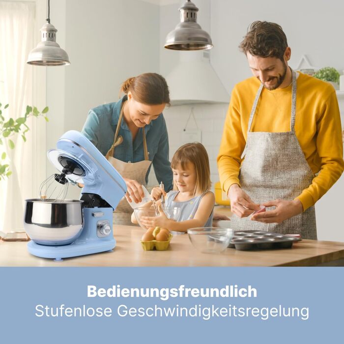 Кухонна машина Clatronic KM 3711 (Блакитна) 1100 Вт, 5л, з гаками для тіста та міксером | Кухонний комбайн для тіста та міксера