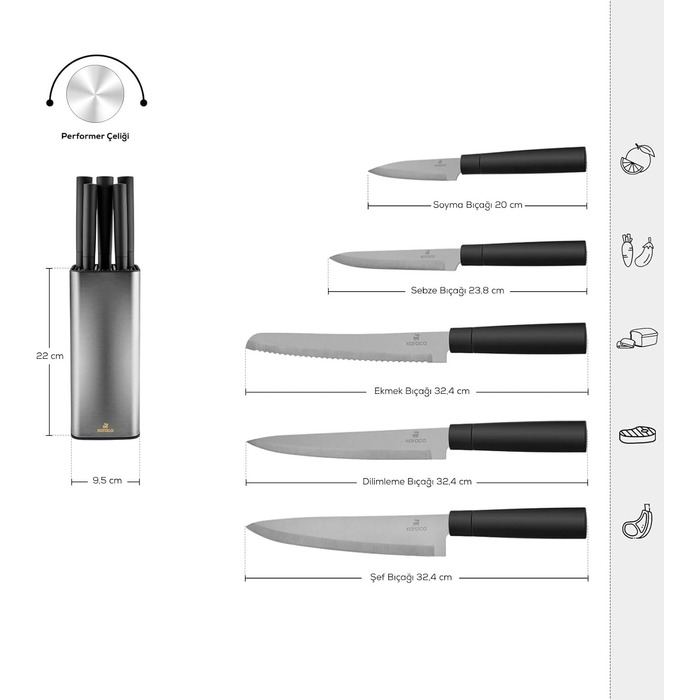 Набір ножів Karaca Grammy Inox (6 шт.) з нержавіючої сталі, гострі, легко миються, елегантний дизайн, ергономічні ручки, кольорові ножі для фруктів, багатобарвні