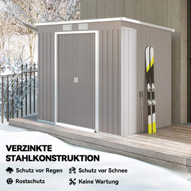 Сарай для інструментів, з вентиляційними вікнами, розсувними дверима, оцинкована сталь, 213 x 130 x 172 см, світло-сірий