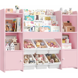 FOREHILL Дитяча полиця-стеллаж для іграшок та книг з 6 ящиками, 119 x 29,5 x 94 см, білий (рожевий)