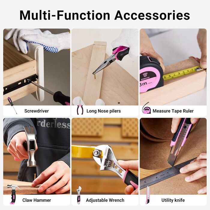 Набір інструментів DEKO 126 предметів в кейсі: професійний набір для дому, офісу та саду, рожевий