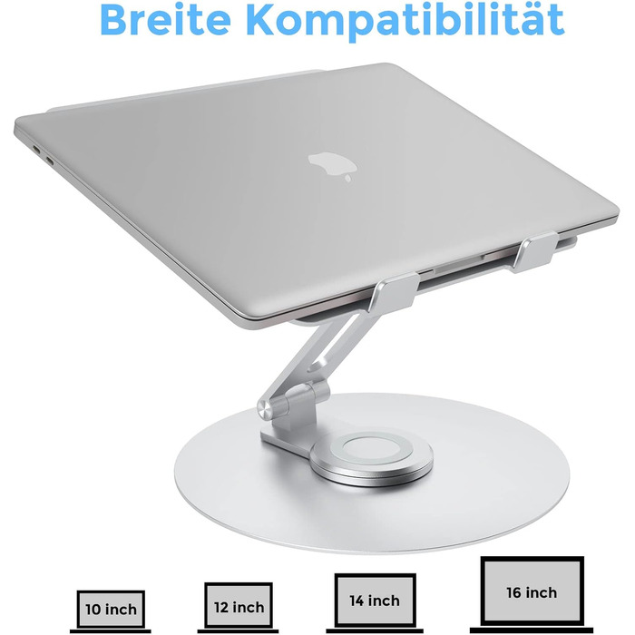 Підставка для ноутбука з регулюванням висоти, поворотна 360°, алюмінієва, для столу, срібна