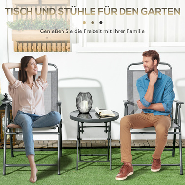 Набір бістро Outsunny Garden Furniture складаний з 1 столом і 2 стільцями, міцний зі сталі та сітки, 53,5 x 64 x 93 см, світло-сірий для балкона та тераси