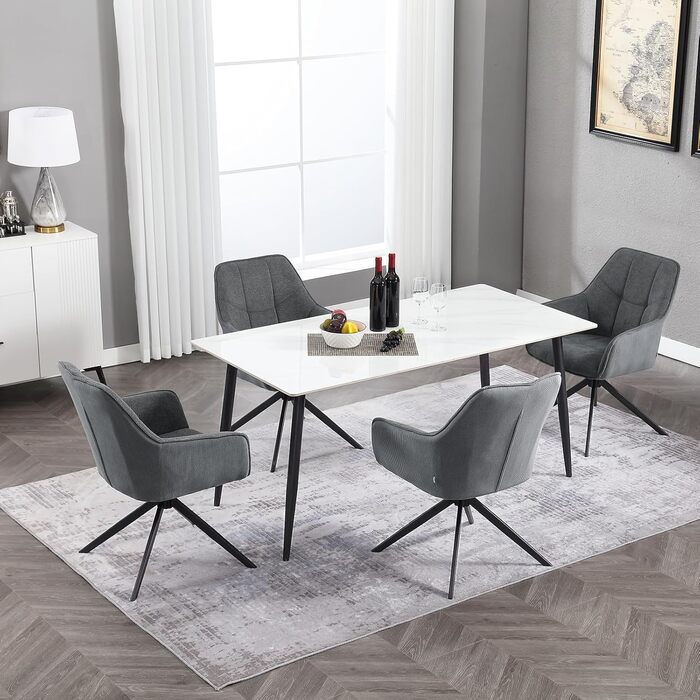 Набір обідніх стільців WOLTU 2 шт., поворотні, для кухні, вітальні, їдальні, з м'якими сидіннями та підлокітниками, метал, жаккард, темно-сірий