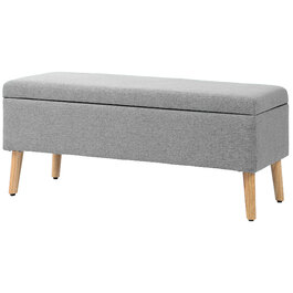 Лавка з м'якою оббивкою HOMCOM з місцем для зберігання 110 x 39 x 45 см у сірому кольорі з льоном Вигляд для передпокою Спальні Вітальні з гумового дерева