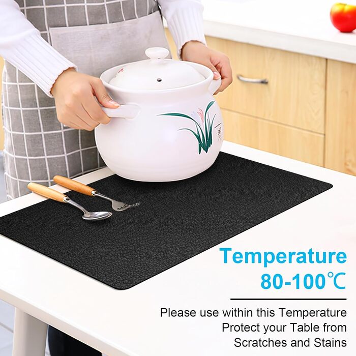 Набір скатертин 6 шт., двосторонні скатертини з підставками, термостійкі, неслизькі, водонепроникні, миючі та легко очищувані, скатертини для дому та вулиці, обідній стіл, кухня, декор Чорний / Сірий