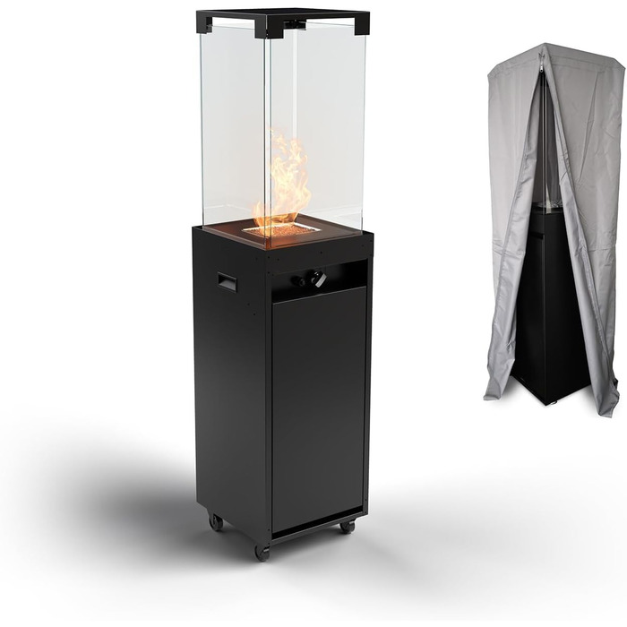 Газовий обігрівач Planika Faro – 8kW, чорний, для тераси та саду, з кришкою, 36 x 36 x 150 см (Газовий балон не входить у комплект)