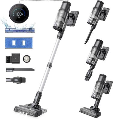 Бездротовий пилосос Proscenic P15: 55KPa, 580W, 70 хв, LED дисплей, антизаплутування, фільтр 6 шарів, для килимів, твердих поверхонь, шерсті тварин, автосалону (світло-сріблястий)