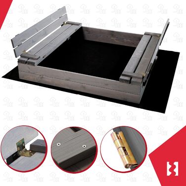 Пісочниця KOTARBAU® з кришкою, 120x120 см, дерево, сіра, з лавками