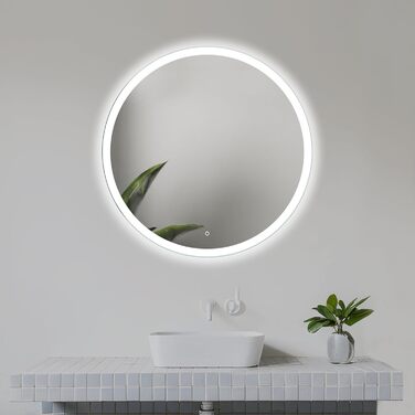 Круглий дзеркало для ванної кімнати 80 см з LED підсвічуванням та сенсорним вимикачем, натурально-біле світло (діаметр 80 см)