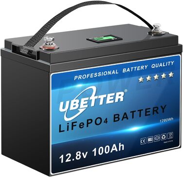 Акумулятор UBETTER 12V 100Ah LiFePO4, літієва батарея 12 В з монітором, 100 А BMS, 4000 циклів, послідовно/паралельно