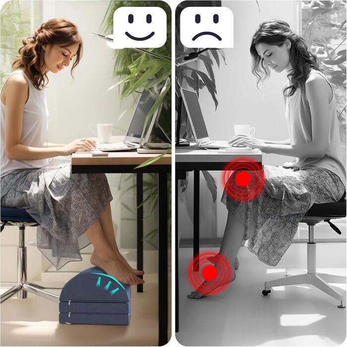 Підставка для ніг під стіл, ергономічна, регульована, знімний чохол, темно-синя