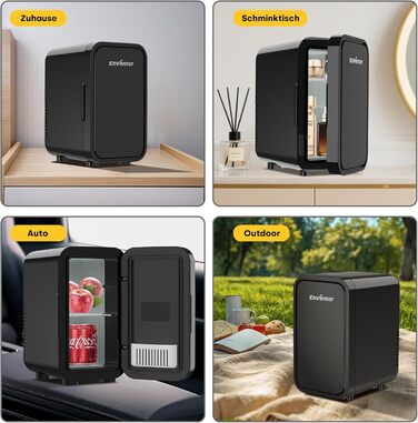 Міні-холодильник Enventor 6л (8 банок), портативний охолоджувач та підігрівач, живлення AC/DC 12V для авто, спальні, косметики та напоїв, чорний