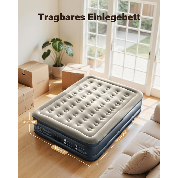 Надувний матрац iDOO самостійно надувний, 2 персони, з електричним насосом, для кемпінгу, 152x203x46 см, 295 кг, 152x203 см