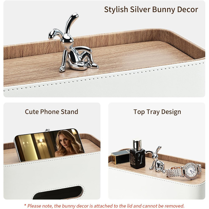 Скляниця для серветок GORESE з підносом, шкіряна, для офісу, дому, авто, ванної кімнати. Білий колір