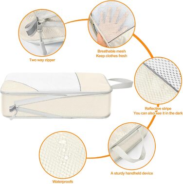 Набір компресійних органайзерів для подорожей Packwürfel, 10 предметів, водонепроникні сумки для одягу та речей у валізу, бежевий та чорний