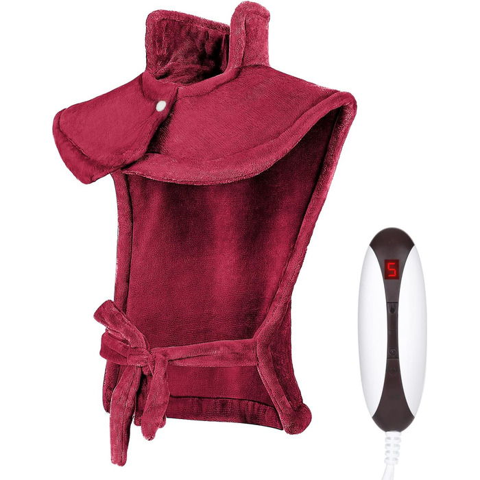 Електричний нагрівальний килимок для спини, шиї та плечей 60 x 85 см з 4 рівнями температури, захист від перегріву, машинне прання, червоний