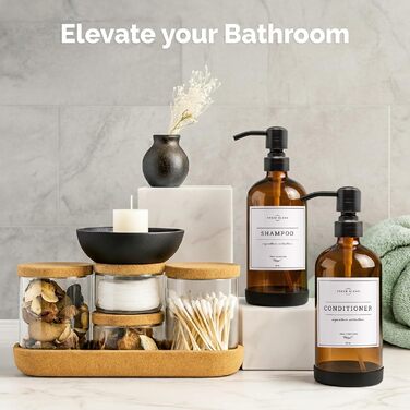 Набір дозаторів для мила 2 шт. з нержавіючою помпою, набір для кухні та ванної кімнати, скляні дозатори 475 мл, вологостійкі етикетки, колір: бронзовий