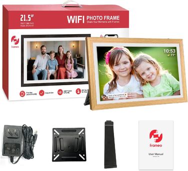 Цифровий фоторамка FRAMEO 21.5 дюймів з IPS LCD сенсорним екраном, Wi-Fi, 32 GB, USB/SD розширення, Auto-Rotate, для кріплення на стіну, жовтий