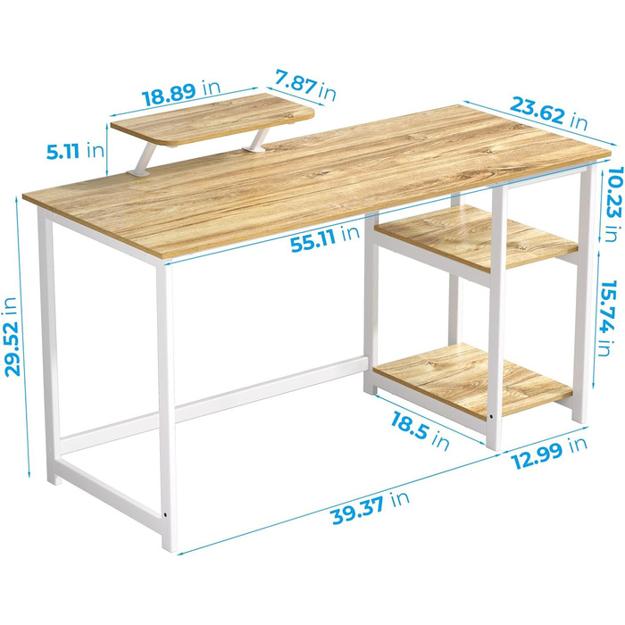 Комп'ютерний стіл для домашнього офісу GreenForest з двосторонніми полицями для зберігання 100 см Невеликі регульовані полиці для невеликих кімнат, спальні, студента, сучасного ПК Стіл для ноутбука, (140 x 60 см, бежевий)