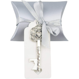 Відкривачка для пляшок, вінтажний Ключ Makhry, 50 шт. весільний ключ, скелетний ключ, відкривачка для пляшок, набір подарунків для весільних гостей, з коробками для подушок і етикеткою (Старовинне срібло)