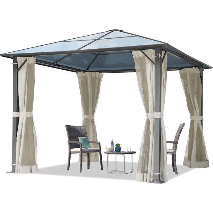 Пергола Gartenpavillon Polycarbonat 3x3 м, бежева, з 4 боковинами та москітними сітками