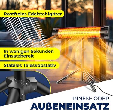 Інфрачервовий обігрівач KESSER® 2500W з пультком та захисним чохлом, телескопічним штативом, для тераси та дому