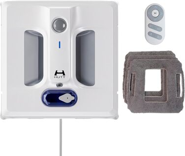 Робот для миття вікон Hutt з пультом дистанційного керування | 2-фазне розпилювальне система та 3800Pa потужність всмоктування | 80 мл бак, розпізнавання країв | Для скла, плитки, дзеркал (4 серветки для миття, страхувальний трос у комплекті) (A1)