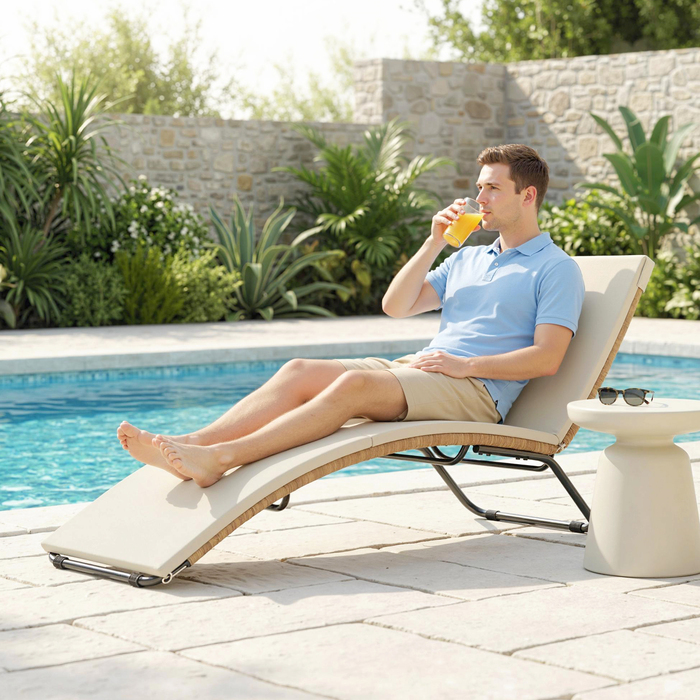 Шезлонг з ротангу Polyrattan S-подібної форми з подушкою, дихаюча сітка, сталевий каркас