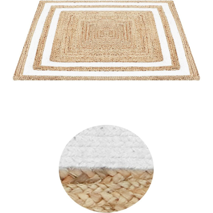 Килимове покриття з джутового килима ручної роботи Chloe large килимове покриття, плетене як килимок перед вхідними дверима всередині або зовні кухонне покриття в передпокої ванної кімнати або кухні (120 x 120 см)