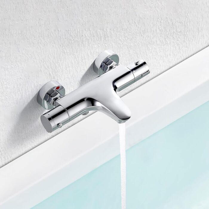 Змішувач для ванни з термостатом, дощова лійка для душу, хром. Змішувач для ванни з термостатом для 2 споживачів