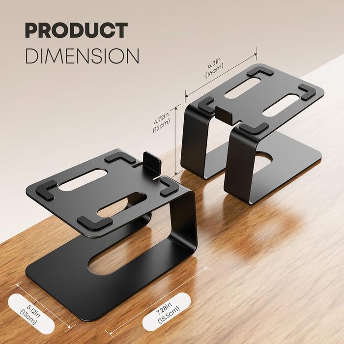 Підставка для акустики преміум-класу (пара) - регулювання нахилу для оптимального звучання, стабільна та неслизька для геймінгового та ПК столу (чорний)