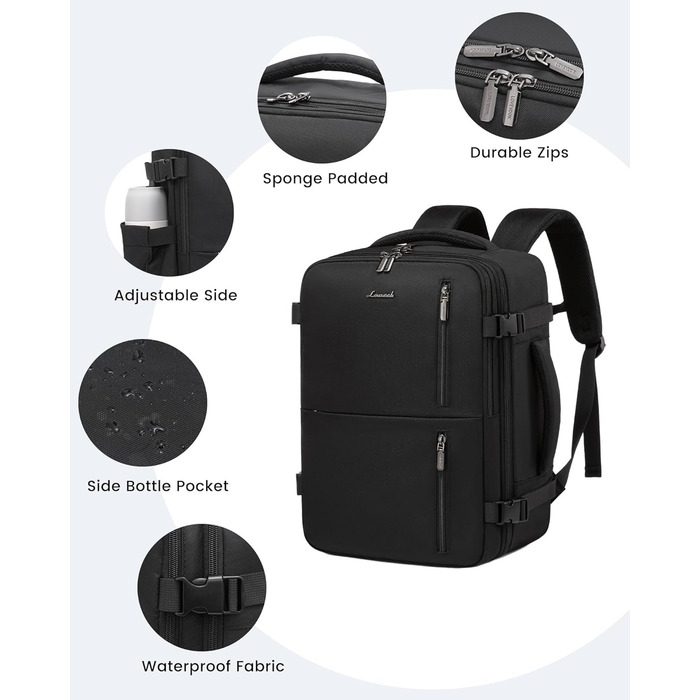 Рюкзак LOVEVOOK для ручної поклажі 40x30x20, дорожній рюкзак для жінок та чоловіків, 24л, для ноутбука 14 дюймів, з USB, для роботи та подорожей