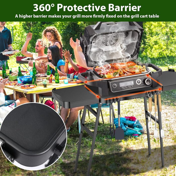 Універсальний складаний гриль-возок GFTIME для Enders Urban, Weber Q100/Q200/Q300, Ninja Woodfire, Burnhard Wayne. Гриль-стійка з великою робочою поверхнею та регульованими ніжками