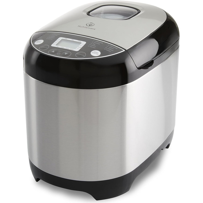 Nutrilovers Brotbackautomat з нержавіючої сталі: 19 програм, 3 розміри хліба, таймер, рецепти